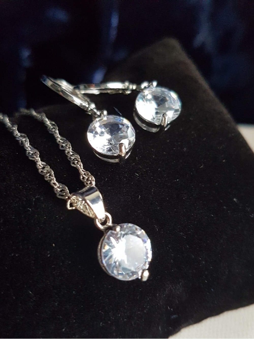 Swarovski Elements 925 Sterling Silver Round Solitaire Necklace Earrings SET NEW